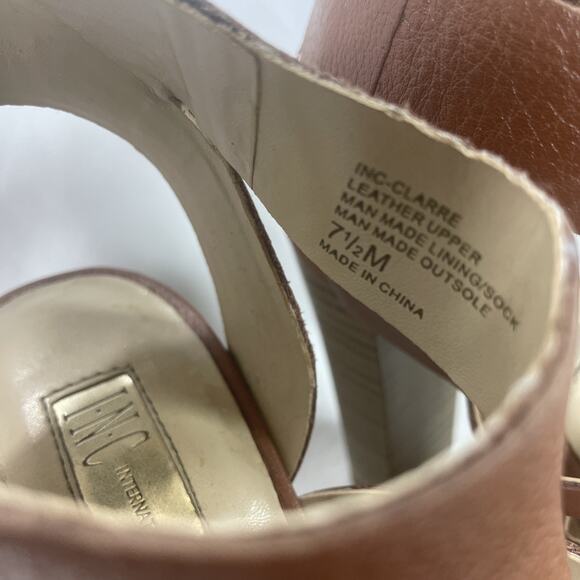 Women’s Brown Leather Open Toe Heels Pump Sz. 7 1/2 INC International Concepts - Picture 6 of 13